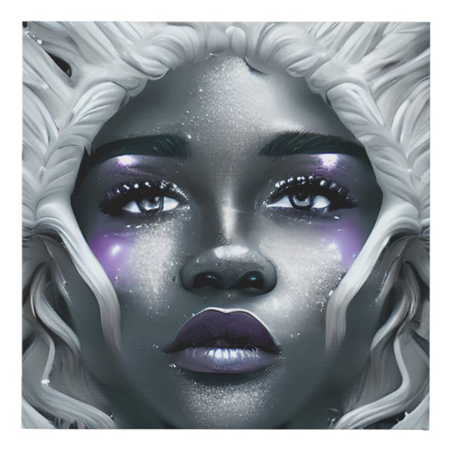 Ice Winter Snow Queen Melanin Princess Black Girl Faux Canvas Print (Front)