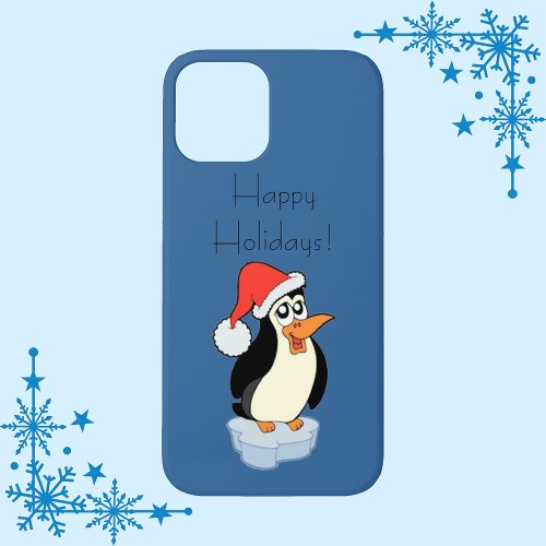 Iceberg Floating Penguin Happy Holidays iPhone 12 Case