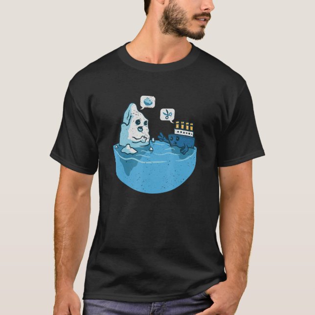 Iceberg Ship Play Rock Paper Scissors Humor Adult T-Shirt (Front)