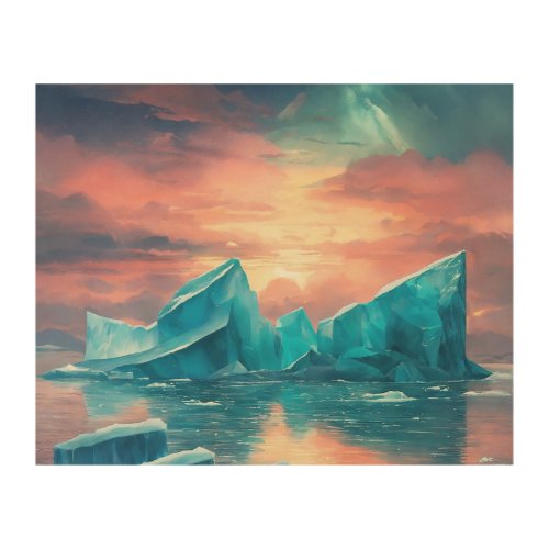 Icebergs northlights heaven illustration88888 wood wall art