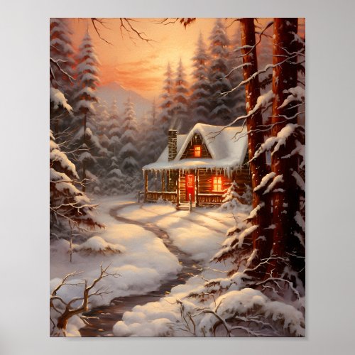 Icebound Tranquility Home Bathed in Winter Poster