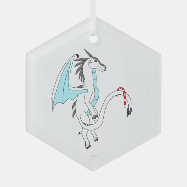 Icecap the White Ice Dragon Whimsical Art Glass Ornament (Front)