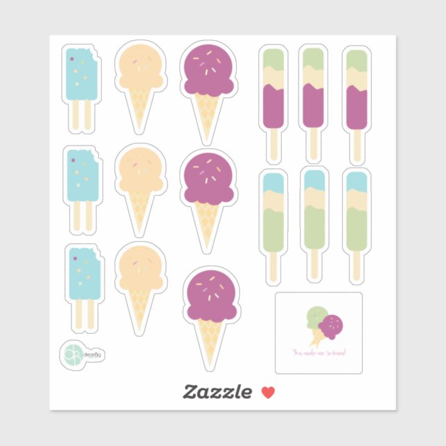 Icecream and Swirl Pops with Sprinkles Custom Name Sticker (Sheet)