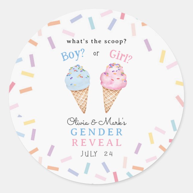 Icecream Gender Reveal Classic Round Sticker (Front)