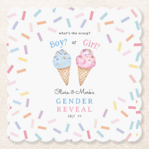 Icecream Gender Reveal Paper Coaster