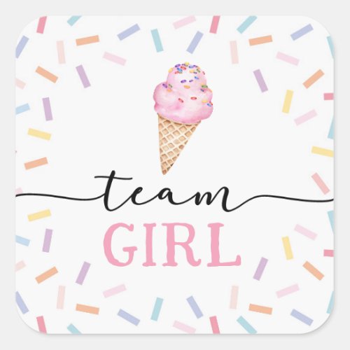 Icecream Gender Reveal Team Girl  Square Sticker