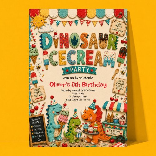 Icecream Party Dinosaur Birthday Invitation