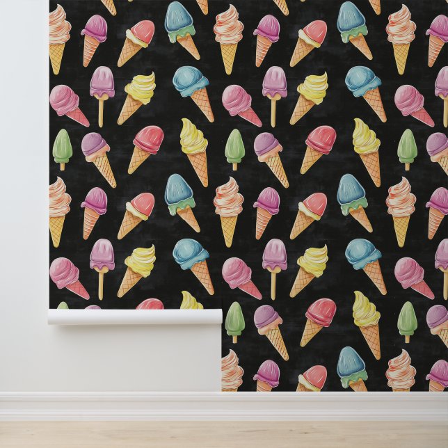 Icecream Shop Pattern Chalk Drawings Black Bckg Wallpaper (Application)