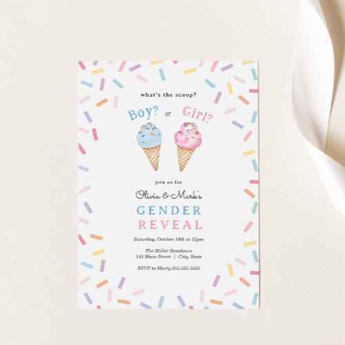 Icecream Sprinkles Gender Reveal  Invitation