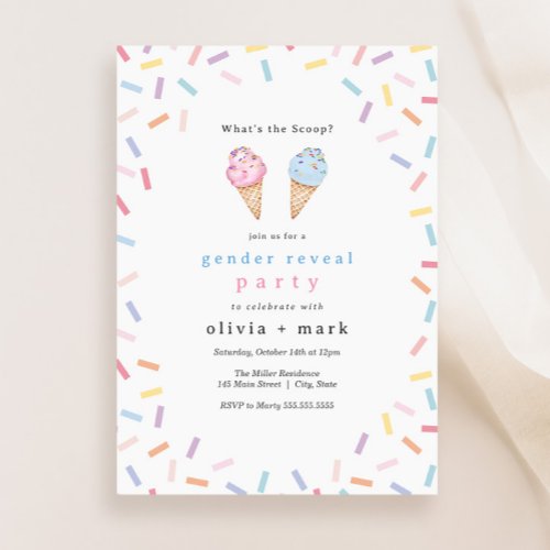 Icecream Sprinkles Gender Reveal  Invitation