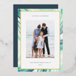 Iced Agate Border | Hanukkah Photo Gold Foil Holiday Card<br><div class="desc">Send Hanukkah greetings to friends and family with our elegant photo cards. Designed to accommodate a single vertical or portrait oriented photo,  card features a watercolor geode agate slice border in airy aqua and green with a gold foil border. Personalize with your custom Hanukkah greeting and family name(s).</div>