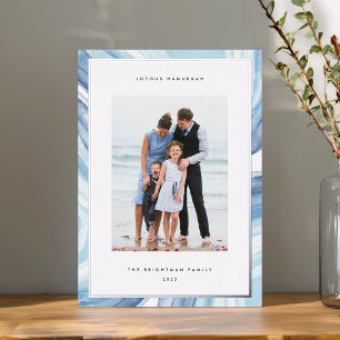 Iced Agate Border Hanukkah Photo Silver Foil Holiday Card