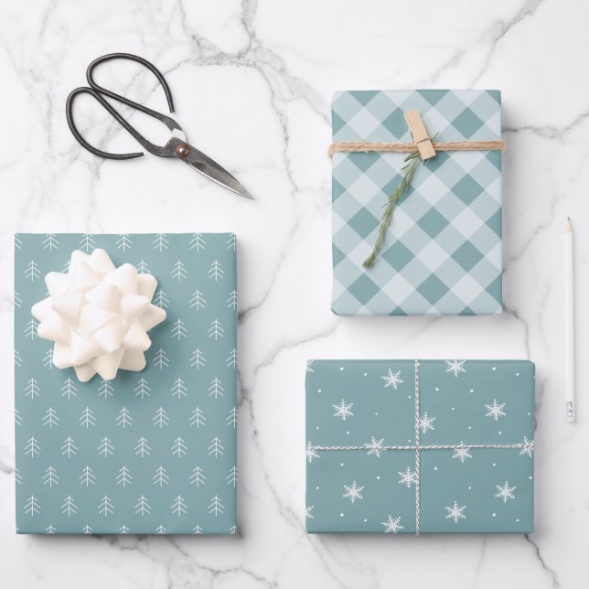 Iced Aqua | Coordinating Holiday Pattern Wrapping Paper Sheets (Front)