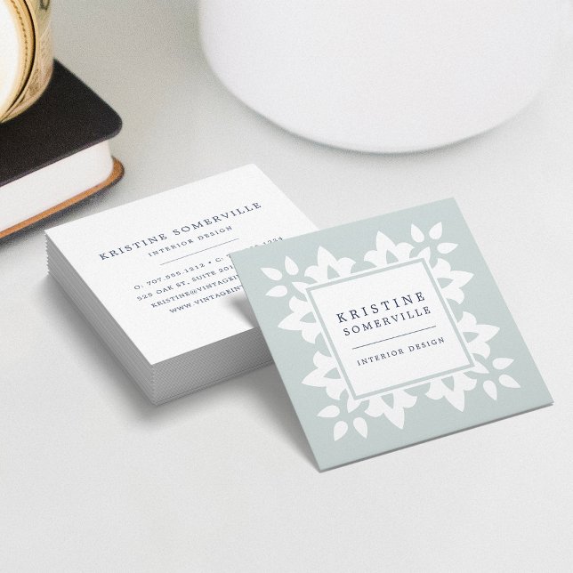 Iced Aqua | Moroccan Geometric Square Square Business Card (Creator Uploaded)