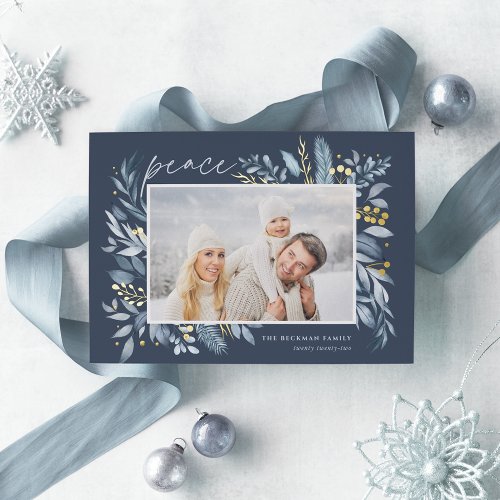 Iced Branches  Elegant Photo Foil Holiday Card