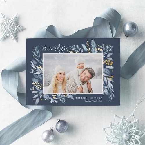 Iced Branches  Elegant Photo Foil Holiday Card