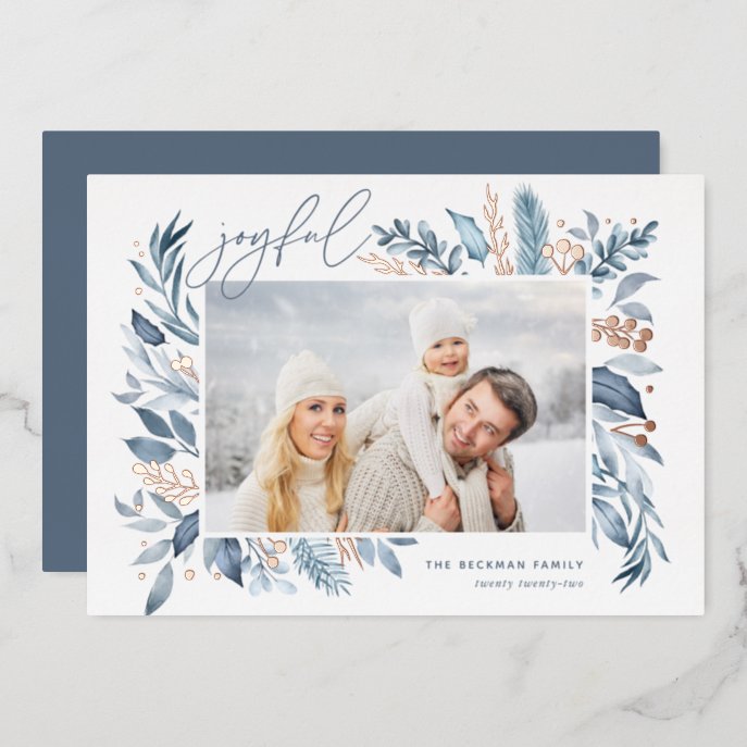 Iced Branches | Elegant Photo Rose Gold Foil Holiday Card