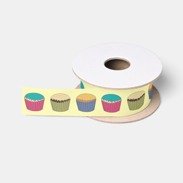 Iced Buns Cupcake  Cakes Colorful Pattern Satin Ribbon (Spool)