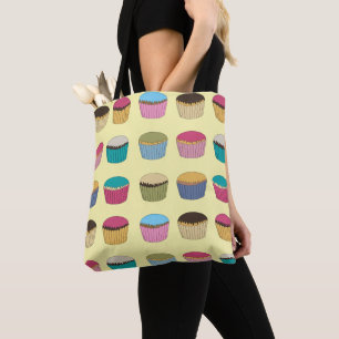 Iced Buns Cupcake Cakes Colorful Pattern Yellow Tote Bag