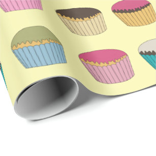 Iced Buns Cupcake  Cakes Colorful Pattern Yellow Wrapping Paper