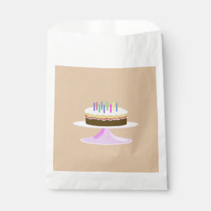 Iced chocolate birthday cake with candles favor bag