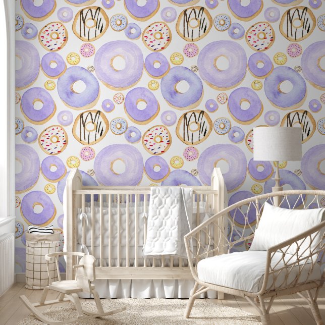 Iced Chocolate Drizzled and  Purple Donuts Wallpaper (Kids)