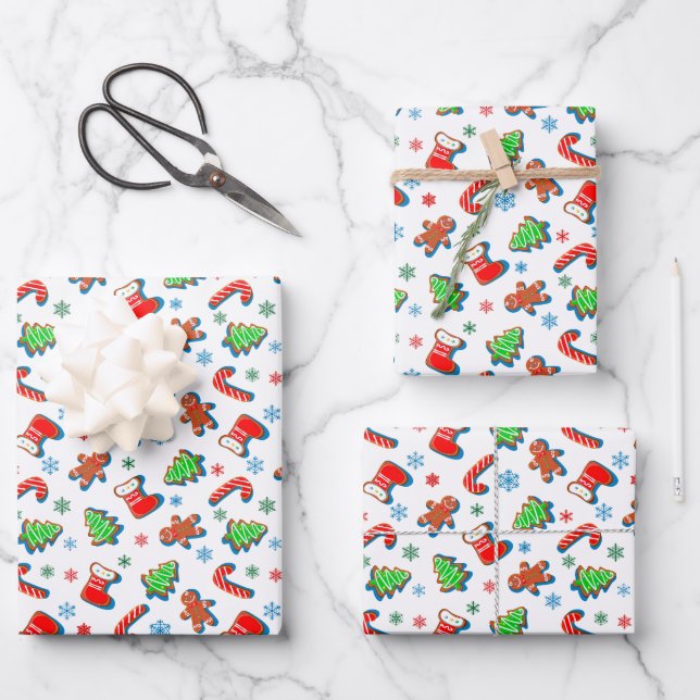 Iced Christmas Cookies Wrapping Paper Sheets (Front)