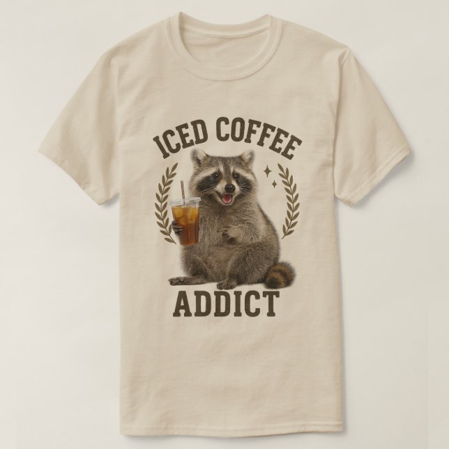  Iced Coffee Addict Raccoon Drink Caffeine Lover  T-Shirt (Design Front)