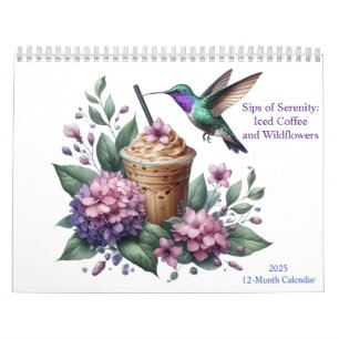 Iced Coffee and Wildflowers Watercolor Art 2025  Calendar
