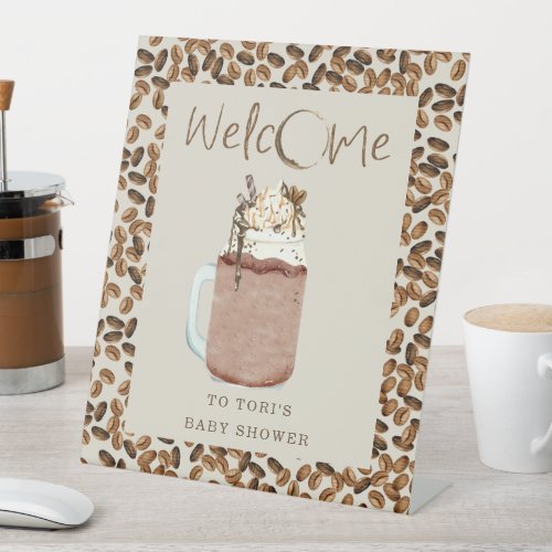 Iced Coffee Beans Baby Shower Welcome Pedestal Sign