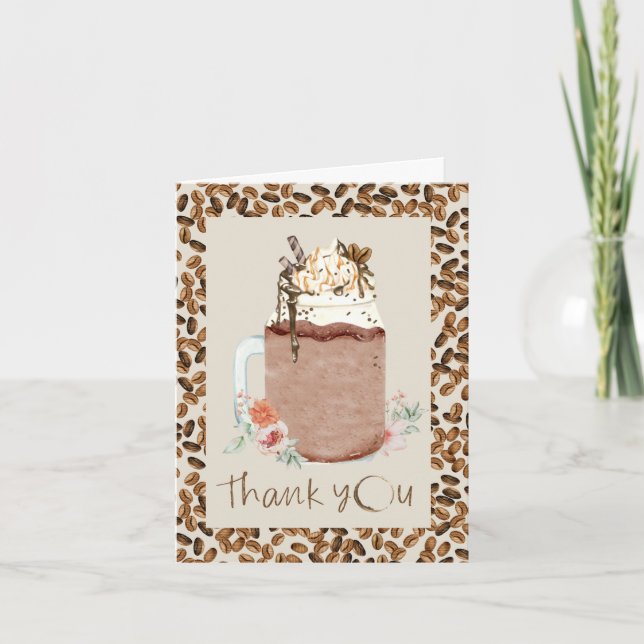 Iced Coffee Beans Floral Baby Shower Thank You (Front)