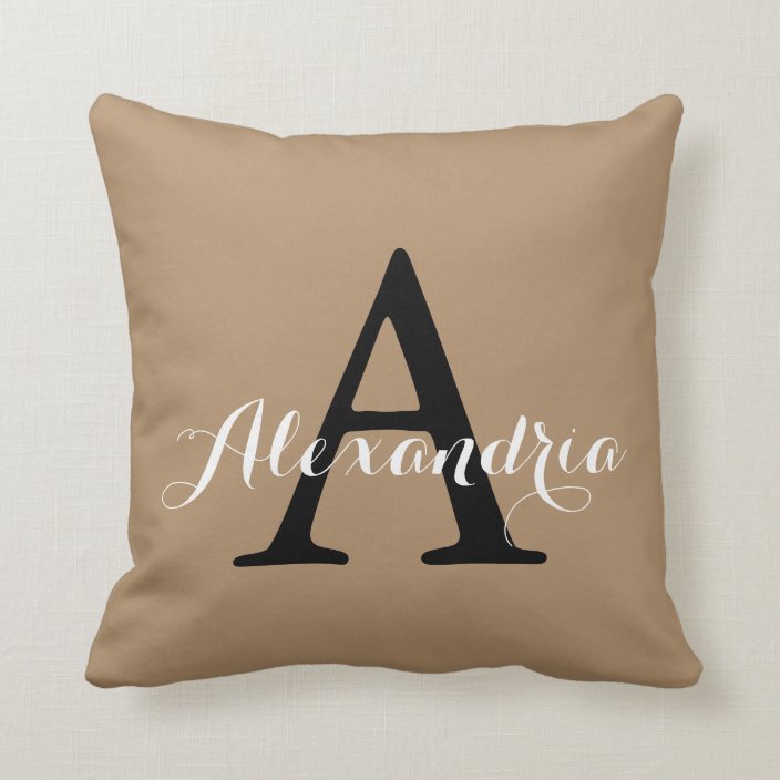 Iced Coffee Neutral Brown Tan Solid Color Monogram Throw Pillow Zazzle Com
