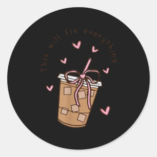 Iced Coffee Quote Saying Sarcastic Nk Girly Bow He Classic Round Sticker