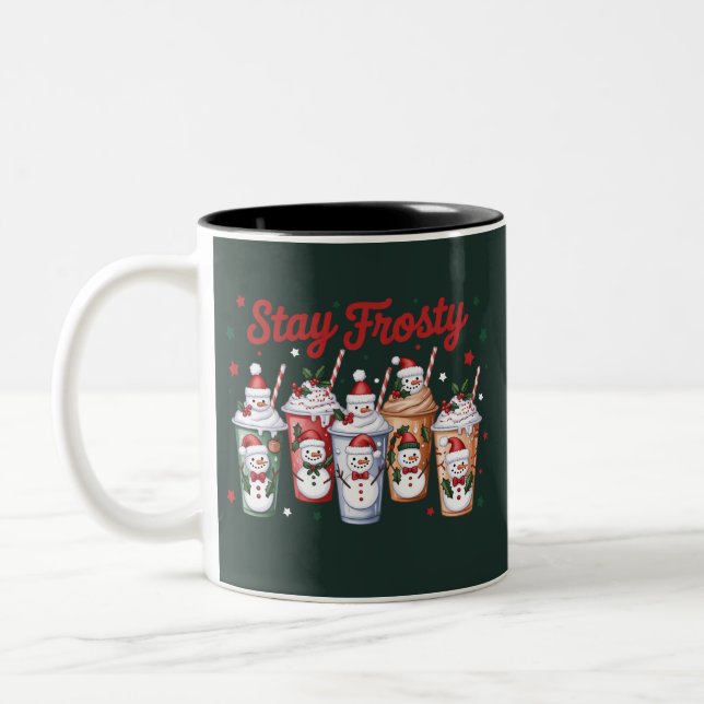 Iced Coffee Stay Frosty Christmas Snowman Xmas  Two-Tone Coffee Mug (Left)