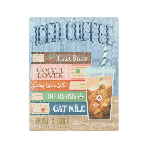 Iced Coffee with Book Stack Coffee Lover Oat Milk Metal Print