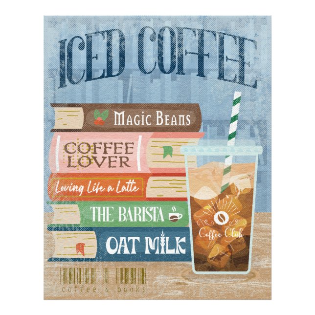 Iced Coffee with Book Stack Coffee Lover Oat Milk Photo Print (Front)