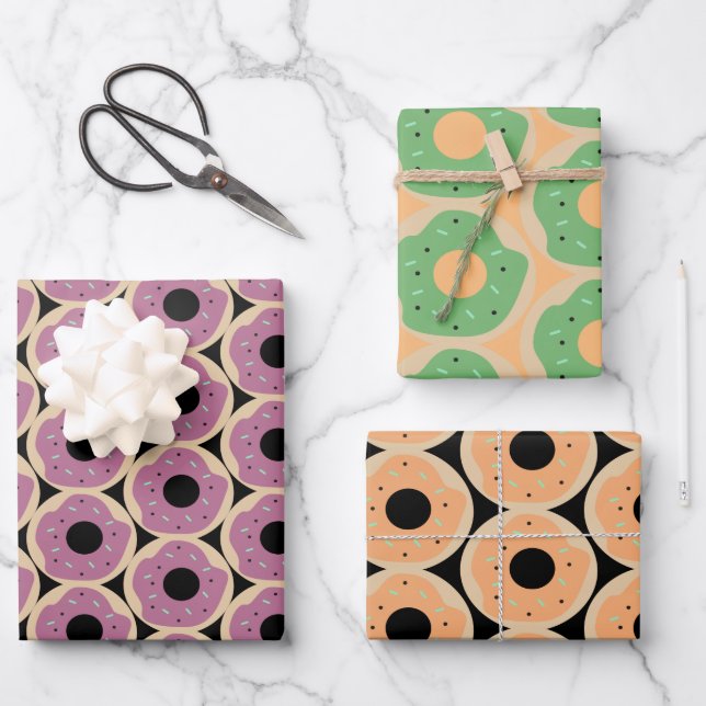 Iced Donuts Halloween Sprinkles Orange Green Black Wrapping Paper Sheets (Front)