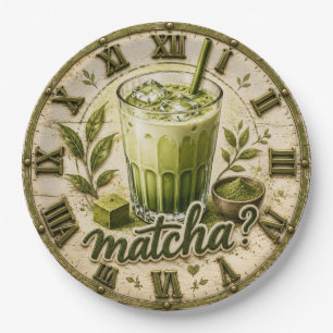 Iced Matcha Latte Green Tea Vintage Café  Paper Plates