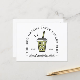 Iced matcha latte lovers club aesthetic postcard