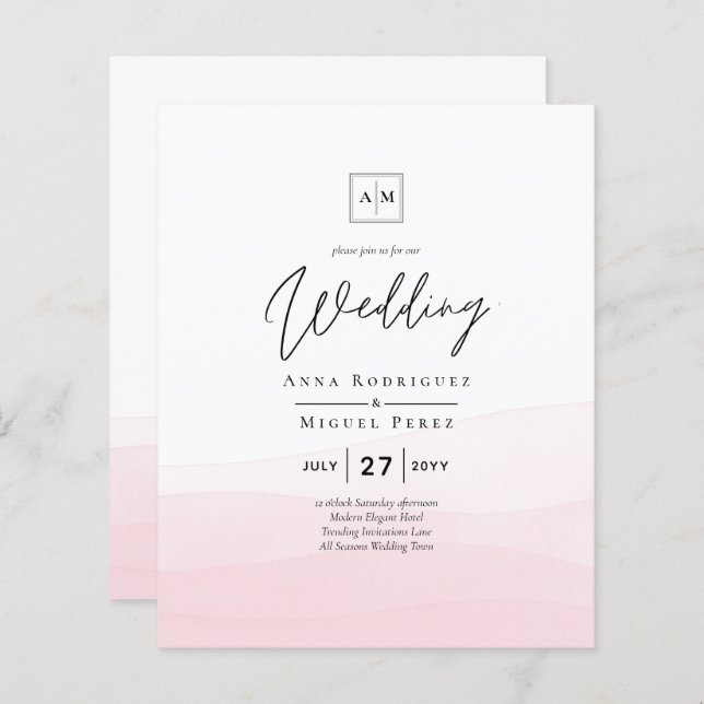 Iced Pink Ombre Wedding Invite (Front/Back)
