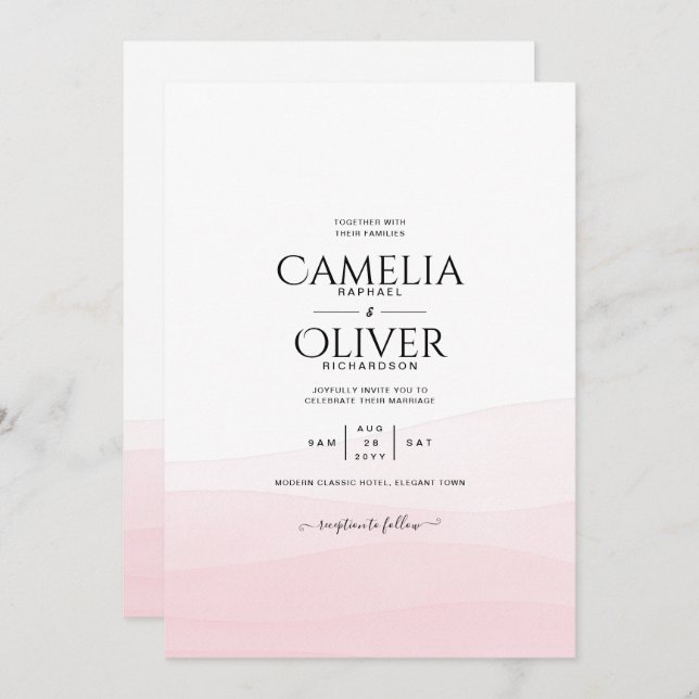 Iced Pink Ombre Wedding Invite (Front/Back)