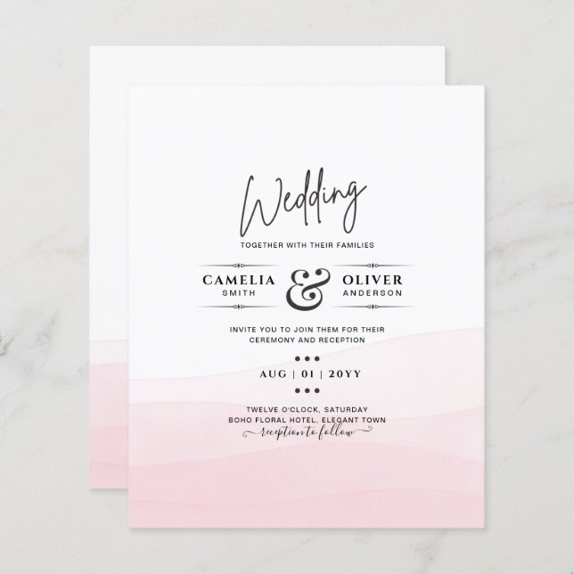 Iced Pink Ombre Wedding Invite (Front/Back)