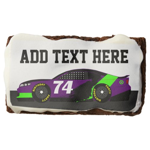 Iced Purple Black Green and White Race Car Brownie