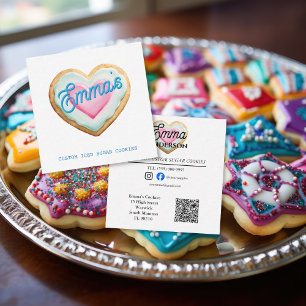 iced sugar cookie bakery logo small business square business card