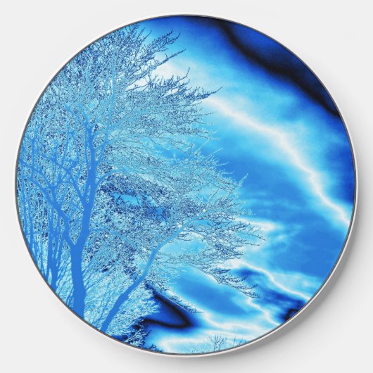 Iced Winter Tree Cobalt Blue Sky Wireless Charger (Front)