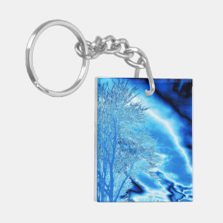 Iced Winter Tree in Cobalt Blue Sky Keychain