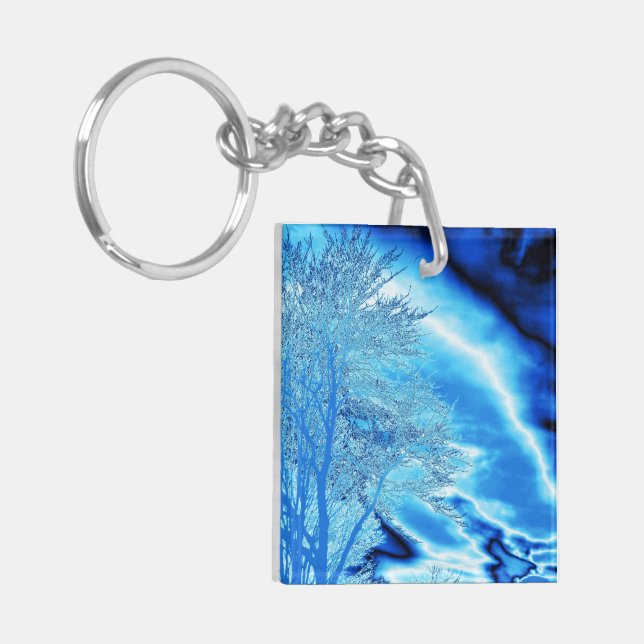 Iced Winter Tree in Cobalt Blue Sky  Keychain (Front Left)