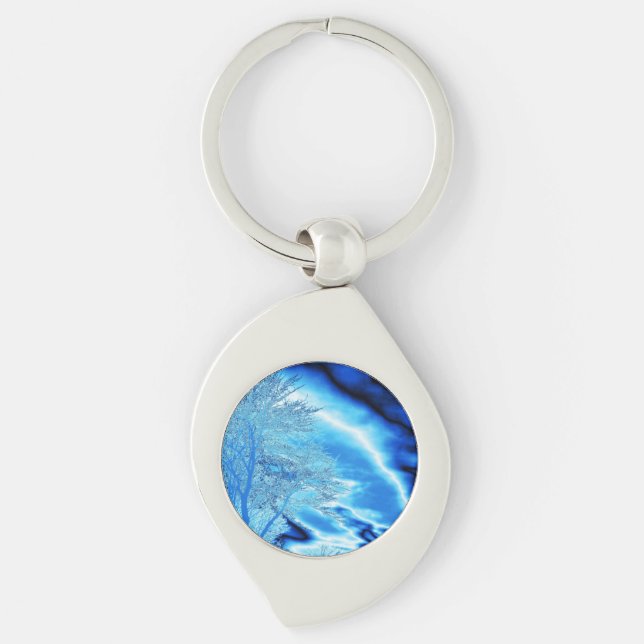 Iced Winter Tree in Cobalt Blue Sky Keychain (Front)