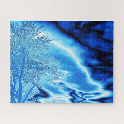 Iced Winter Tree in Cobalt sky Jigsaw Puzzle