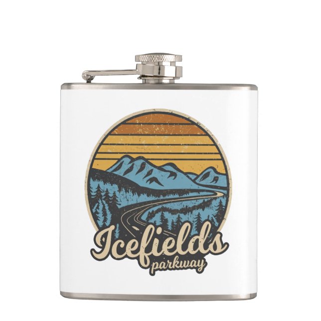 Icefields Parkway Alberta Canada Retro Flask (Front)